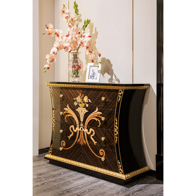 Luxury Style High Class Wooden 4 Chests of Drawers with Flower Pattern