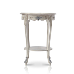 French Style Flash Star Grey Small End Table with Hand-carved Flowers