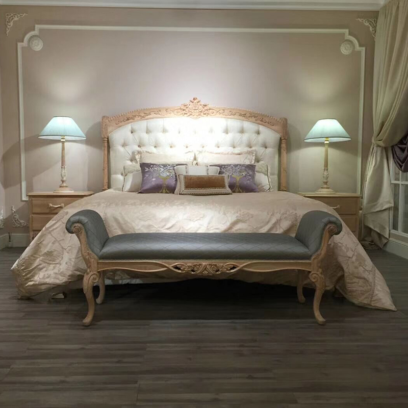 Fabric Ash Wood Bench Bedroom Ottoman