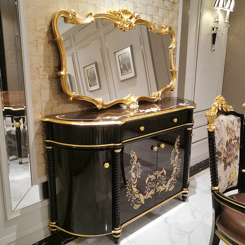 Luxury Classical Style Black and Golden Sideboard From China