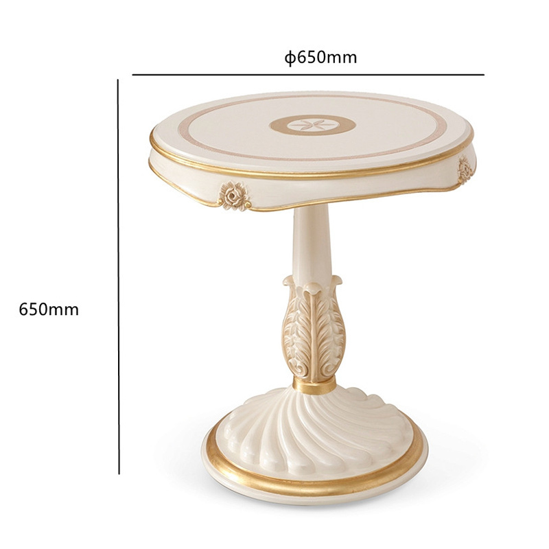 Athenian Style White and Golden Round Wooden Side Table