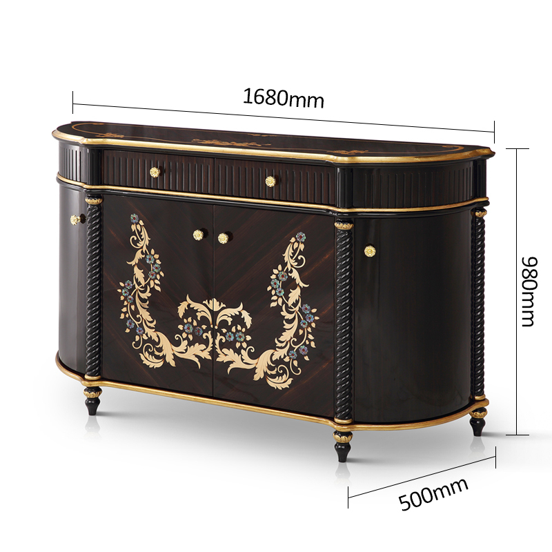 Luxury Classical Style Black and Golden Sideboard From China