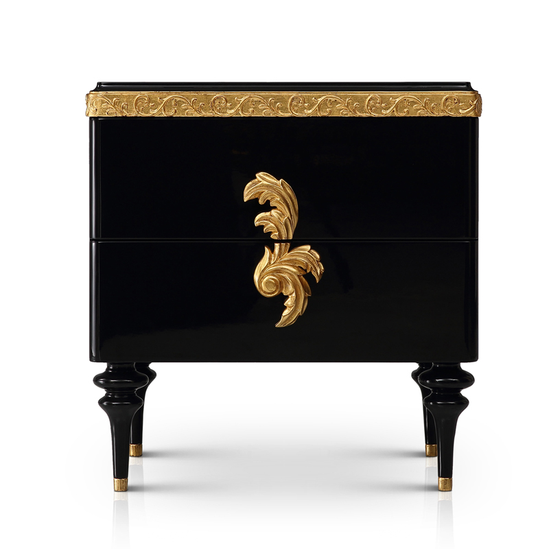 High Quality Small Gold and Black Wood Veneer Nightstand/