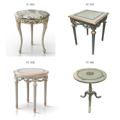 European Gray Wooden Carved Design Corner Tea Table