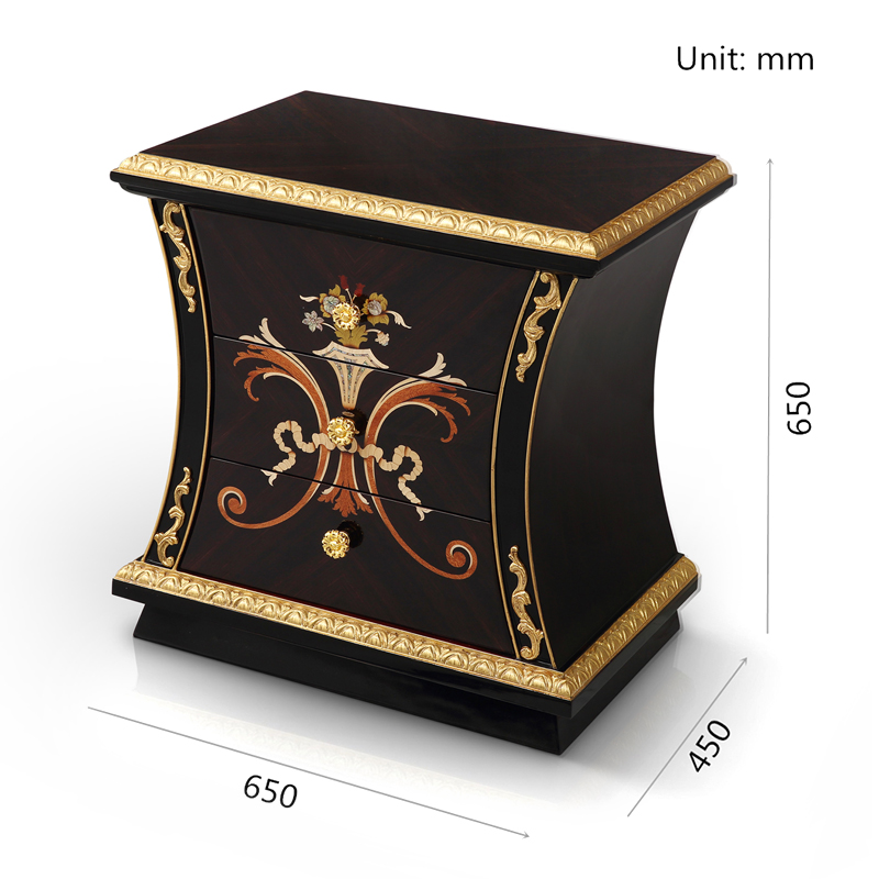 NIRVANA High Gloss Black and Golden Nightstand/Bedside Table/Bedroom Furniture