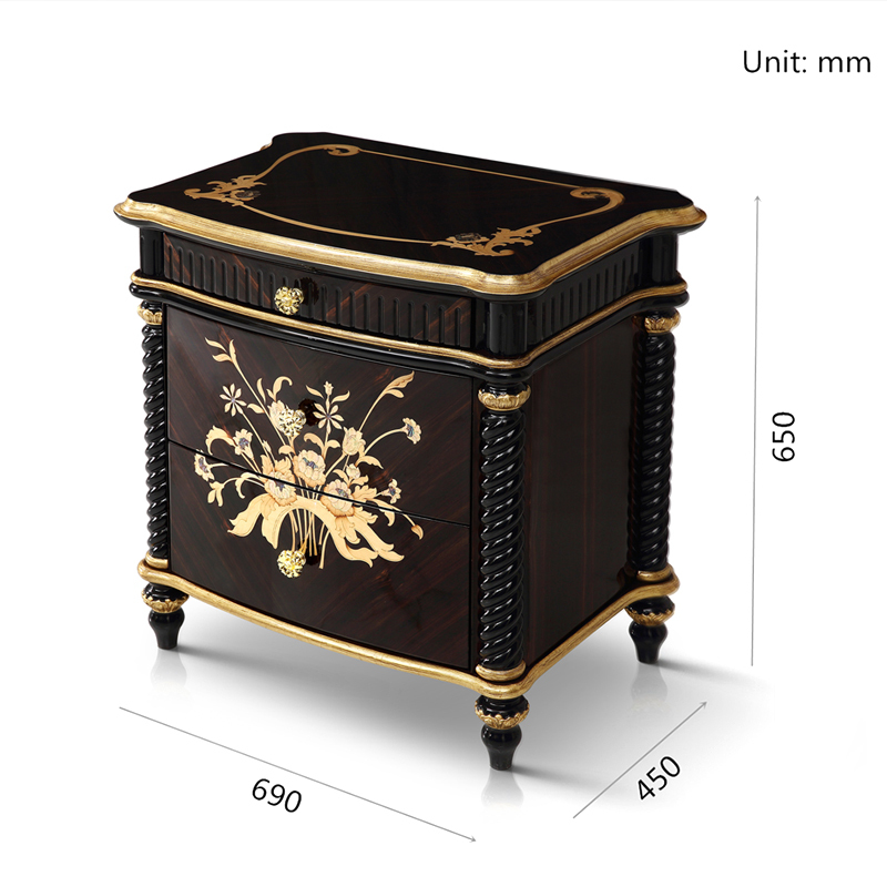 PROSPERITY High Gloss Blank and Golden Nightstand/Bedside Table