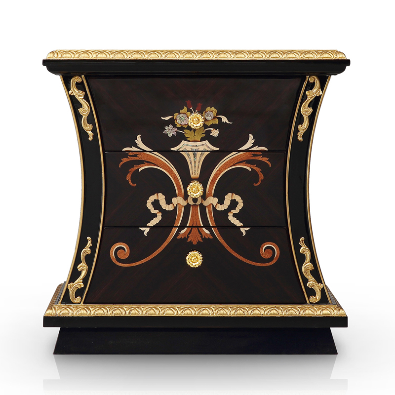 NIRVANA High Gloss Black and Golden Nightstand/Bedside Table/Bedroom Furniture