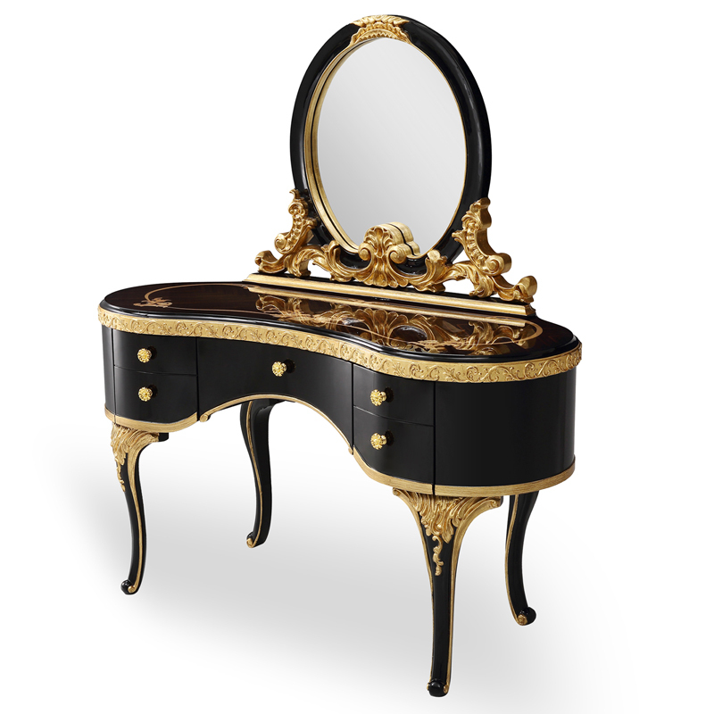 Black and Golden Wooden Mirrored Vanity Table with drawers /Makeup Table/Bedroom Furniture