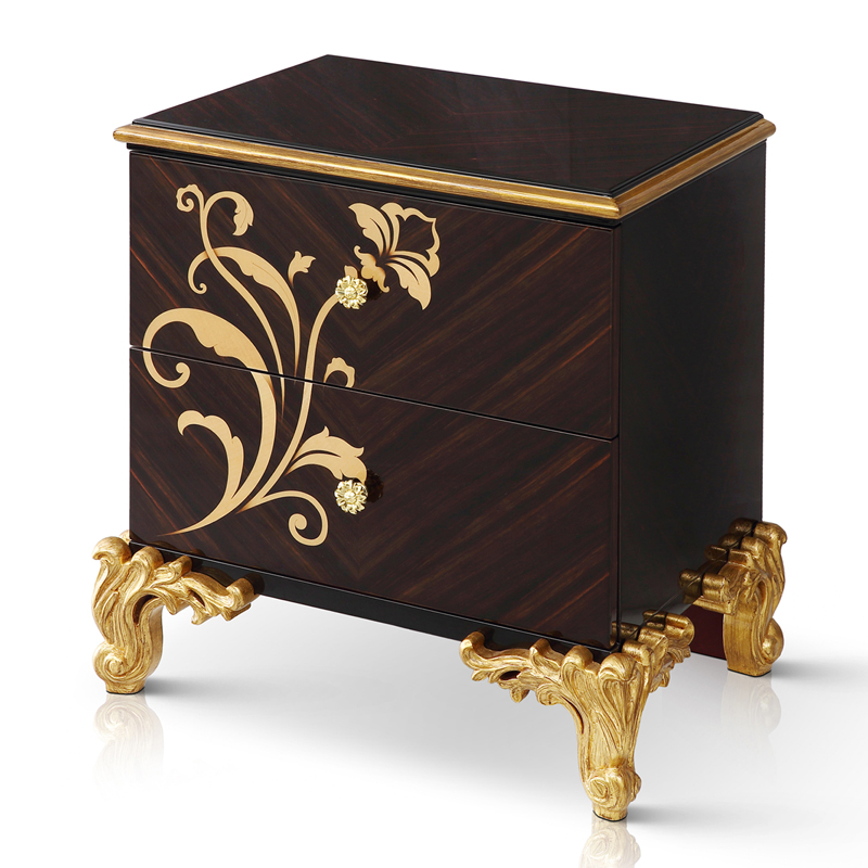 BLOOM High Gloss Blank and Golden Nightstand/Bedside Table/Bedroom Furniture