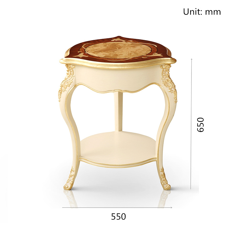 Ivory White High Gloss Veneer Hand Carved End Table