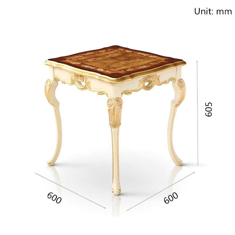 Ivory White High Gloss Veneer Hand Carved End Table