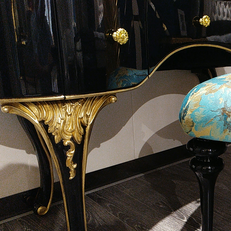 Black and Golden Wooden Mirrored Vanity Table with drawers /Makeup Table/Bedroom Furniture