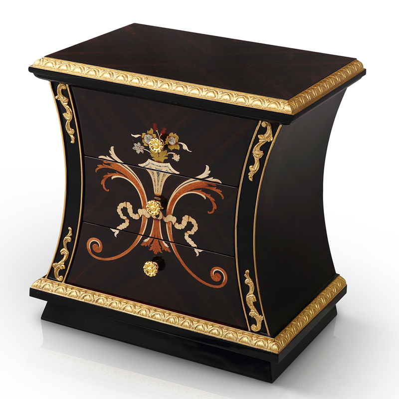 NIRVANA High Gloss Black and Golden Nightstand/Bedside Table/Bedroom Furniture