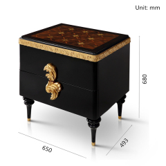 High Quality Small Gold and Black Wood Veneer Nightstand/