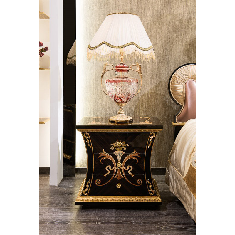 NIRVANA High Gloss Black and Golden Nightstand/Bedside Table/Bedroom Furniture