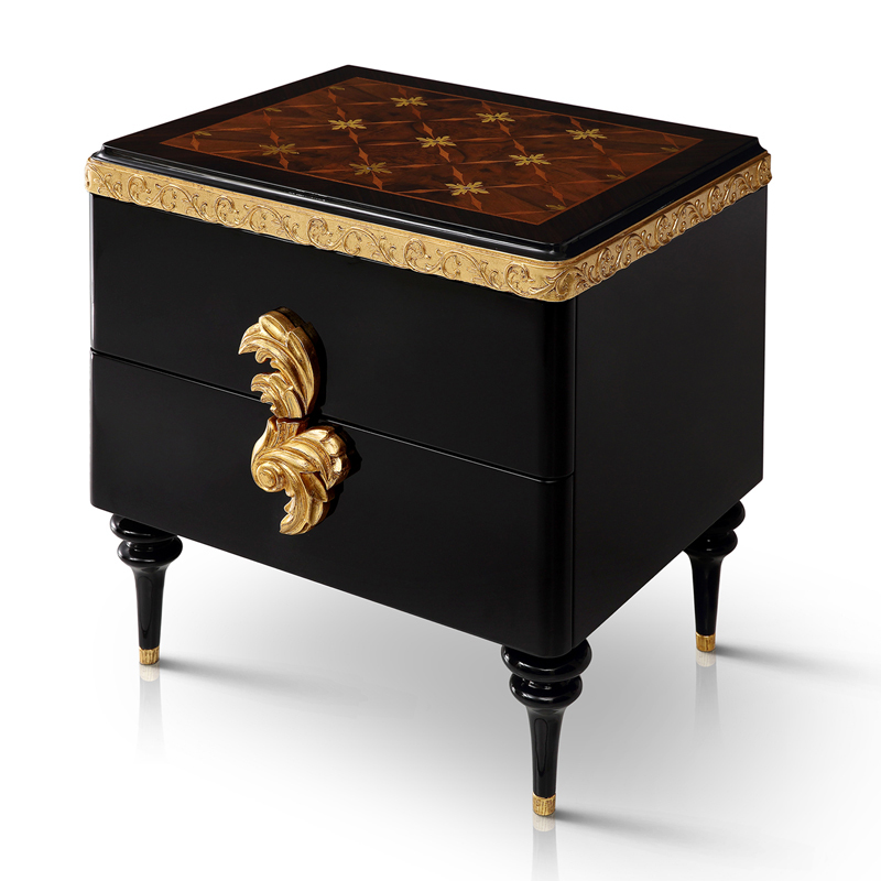 High Quality Small Gold and Black Wood Veneer Nightstand/