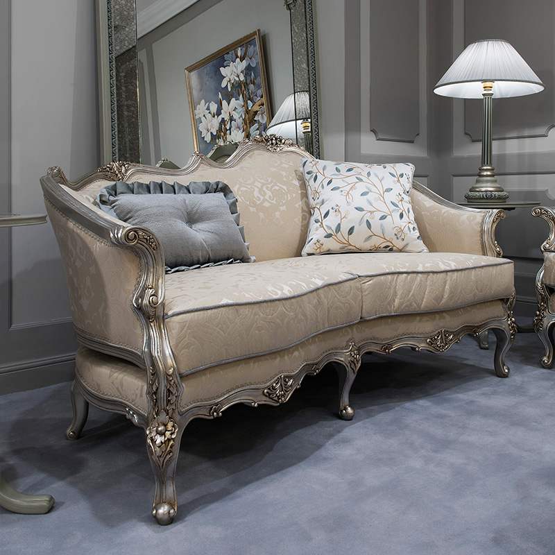 Royal Classic Design Elegant Sofa Cream Fabric Couch