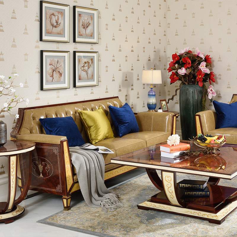 Luxury Lounge Classic Style Italy Genuine Leather Sofa Set