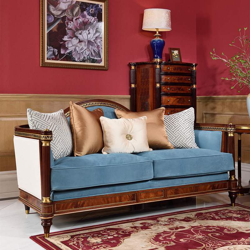 2021 new arrivals Luxury European Style Living Room Solid Wood Carved Leather Sofa Set