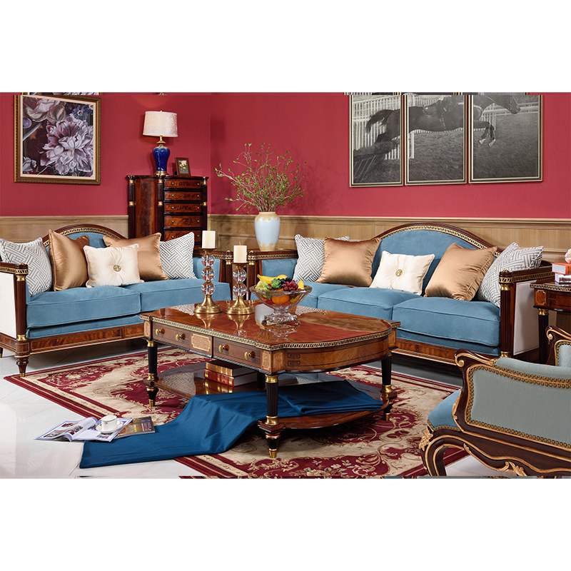2021 new arrivals Luxury European Style Living Room Solid Wood Carved Leather Sofa Set