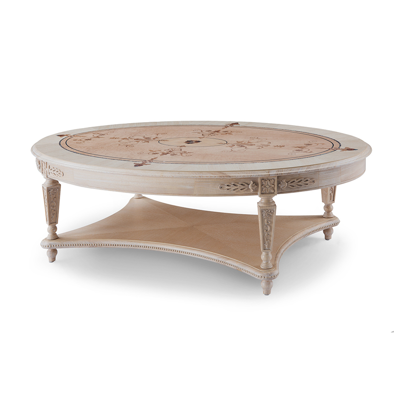 Ash Wood Antique Oval Shaped Living Room Coffee Table