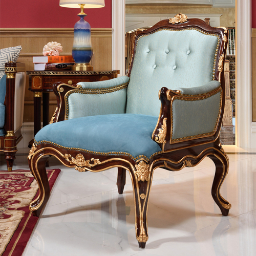 Mahogany solid wood leisure chair with genuine leather seat
