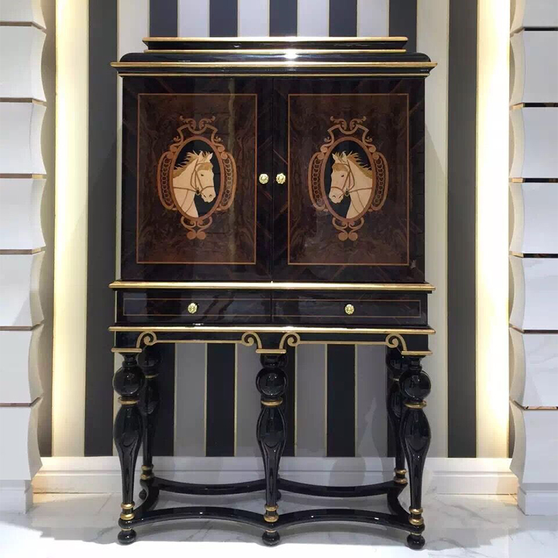 Royal Luxury Style Wooden Furniture High Multifunctional Cabinet with Horse Pattern