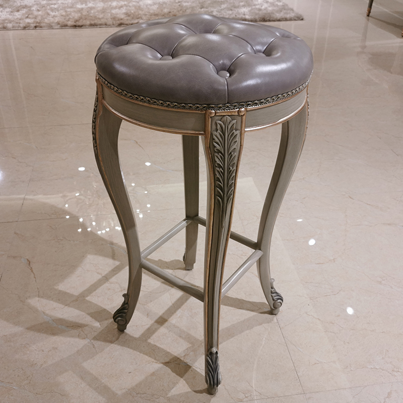 The Latest French Luxury Style High Grey Leather Bar Stool