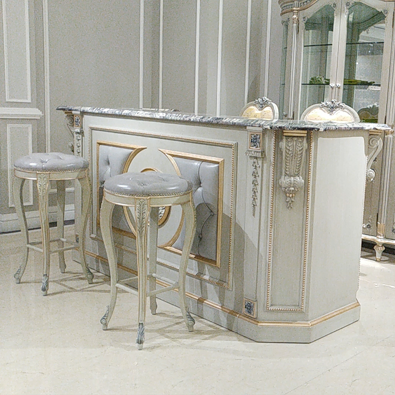 The Latest French Luxury Style High Grey Leather Bar Stool