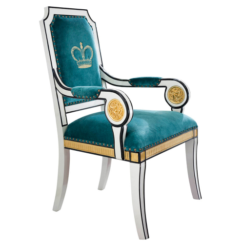 Blue Upholstered Spanish Royal Style Elegant Dining Chair For Sale
