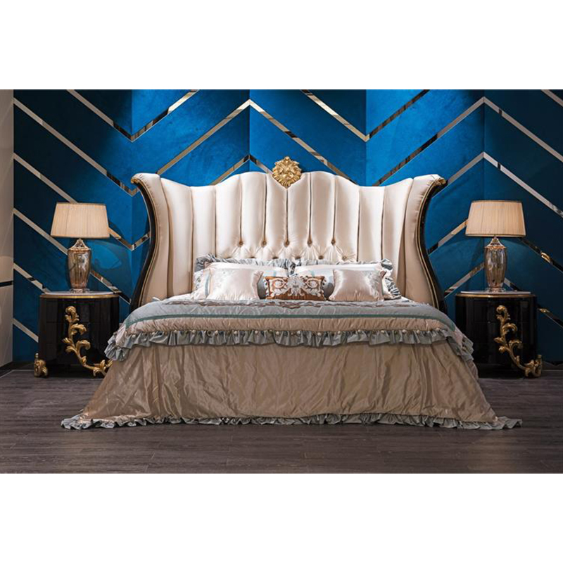 Antique Royal French Design King Size Leather Upholstered Bed