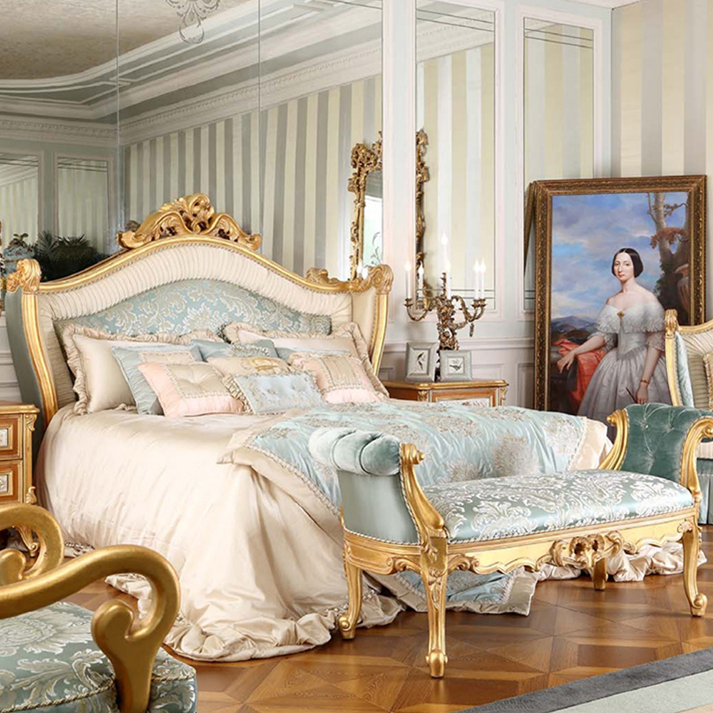 Luxury French Design Bed with Side Table