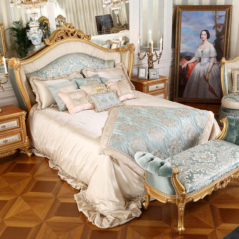 Luxury French Design Bed with Side Table
