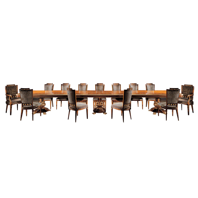 Classic Long Dining Table Sets Luxury Wood Carving Multi-Person Dining Table And Chairs