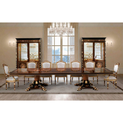 Classic Long Dining Table Sets Luxury Wood Carving Multi-Person Dining Table And Chairs