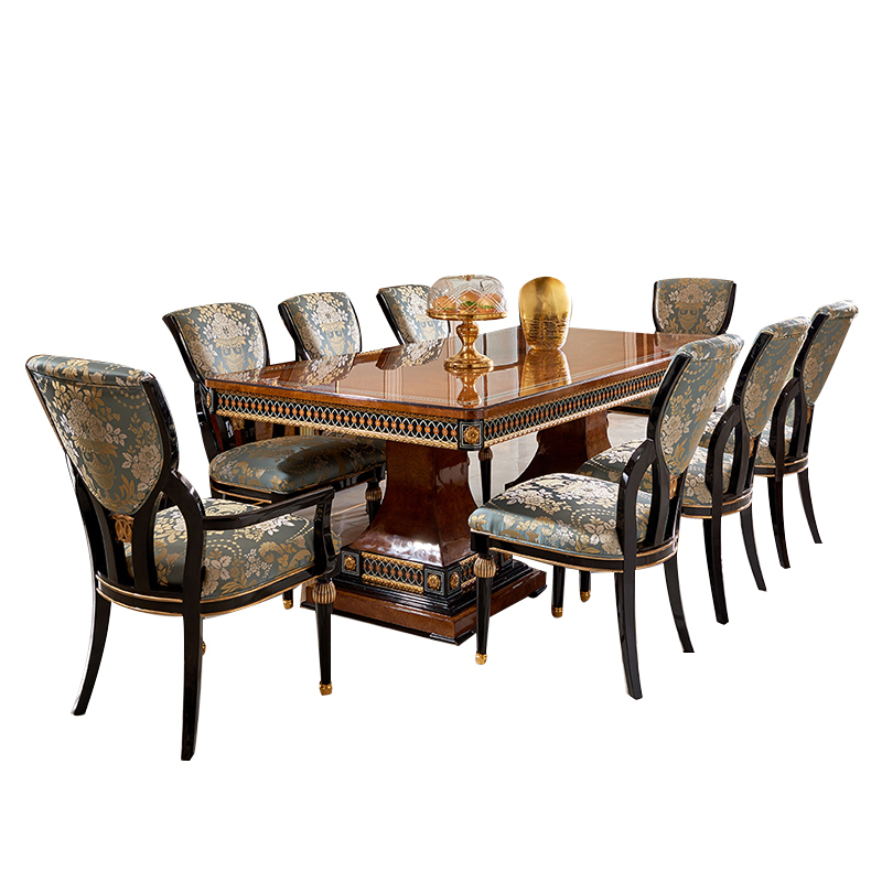 Mahogany Wood Rectangle Long Dining Table Set
