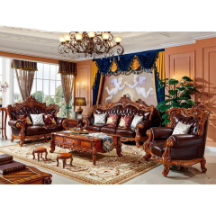 Luxurious Classical Solid Wood Genuine Leather Living Room Sofa