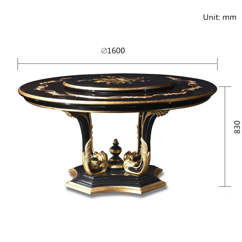 Classic Round BlackSolid Wood Quality Dining Table with Marble Lazy Susan