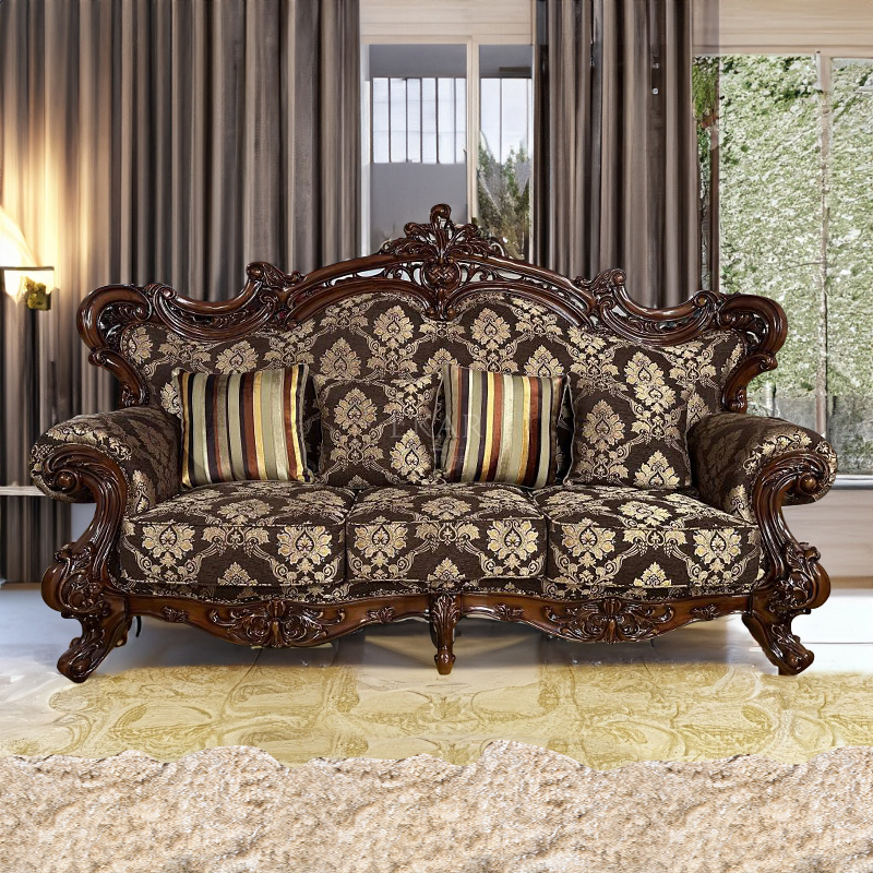 Luxurious Classical Solid Wood Genuine Leather Living Room Sofa