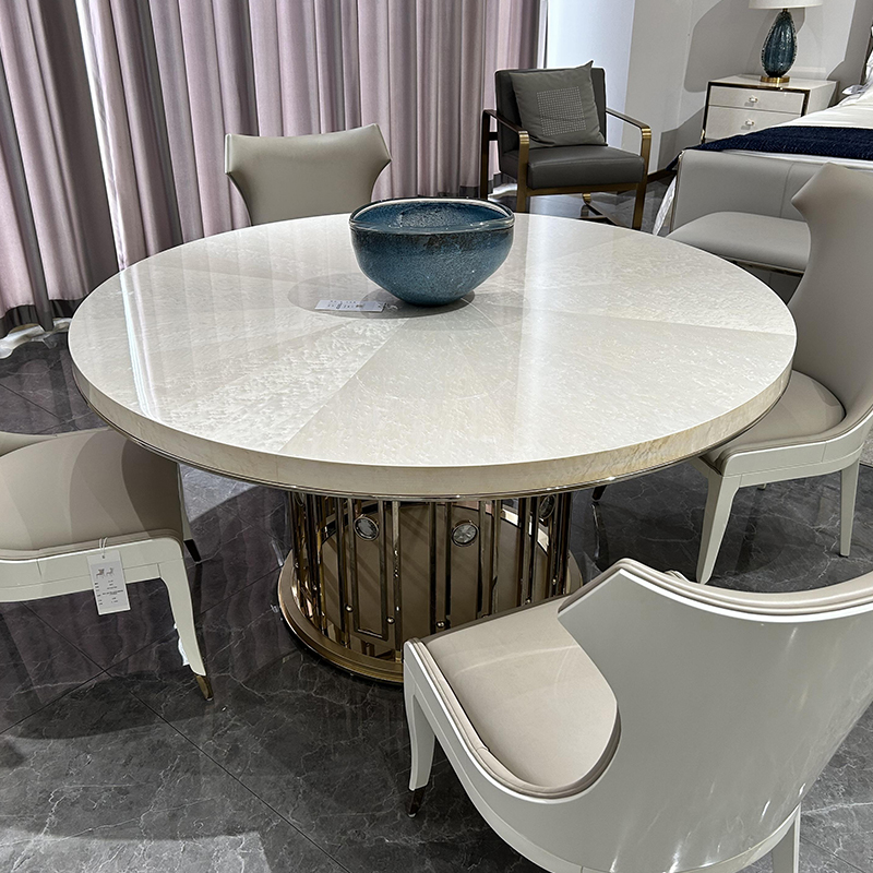 Round Dining Table with Decorative Metal Base