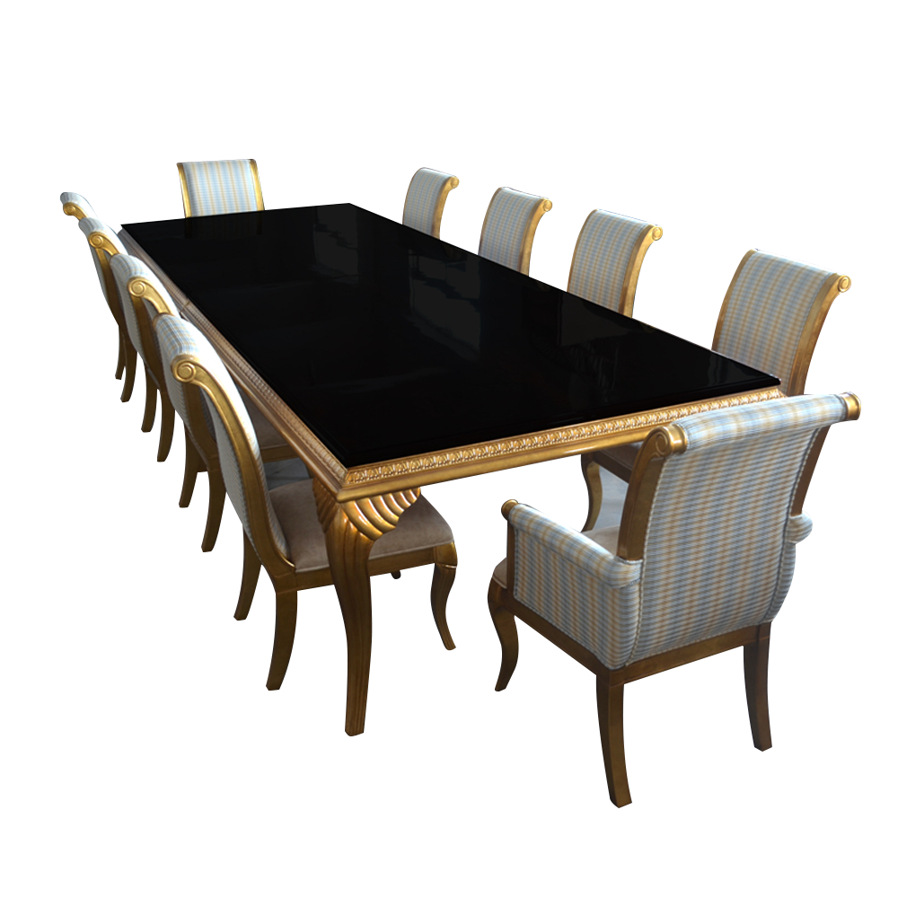 luxury long big 10/12/14/16/18seater chairs carved gold high gloss veneer dining table set