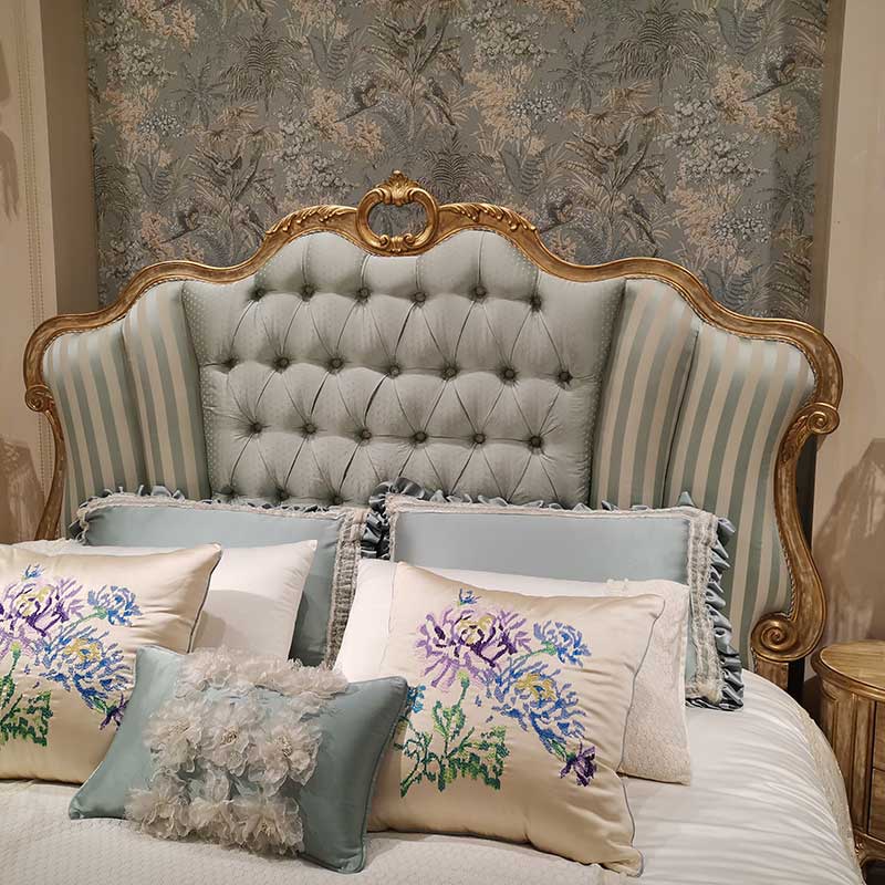 French Style Blue Velvet Master Bedroom Set