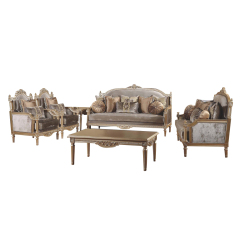 Antique Gray Velvet Fabric With Wood Carving Living Room Sofa Set