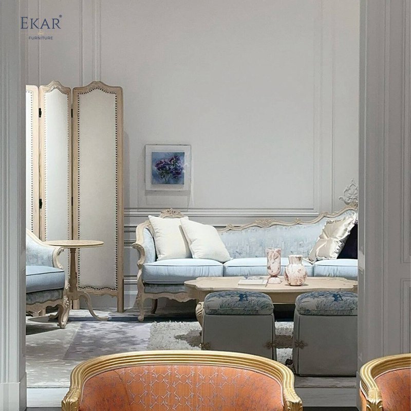 Classic Italian Fabric New Ash Wood Elegant Upholstery Sofa Sets 
