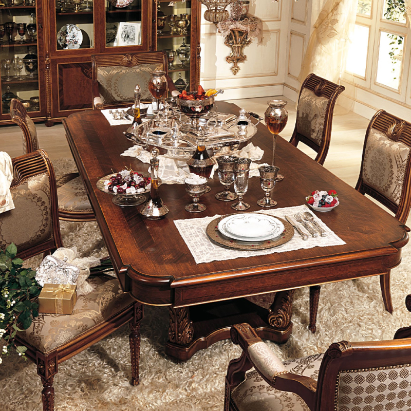 Regal Baroque Style Dark Wood Long Dining Table