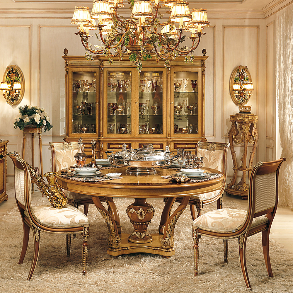 Graceful Baroque Style Solid Wood Round Dining Table