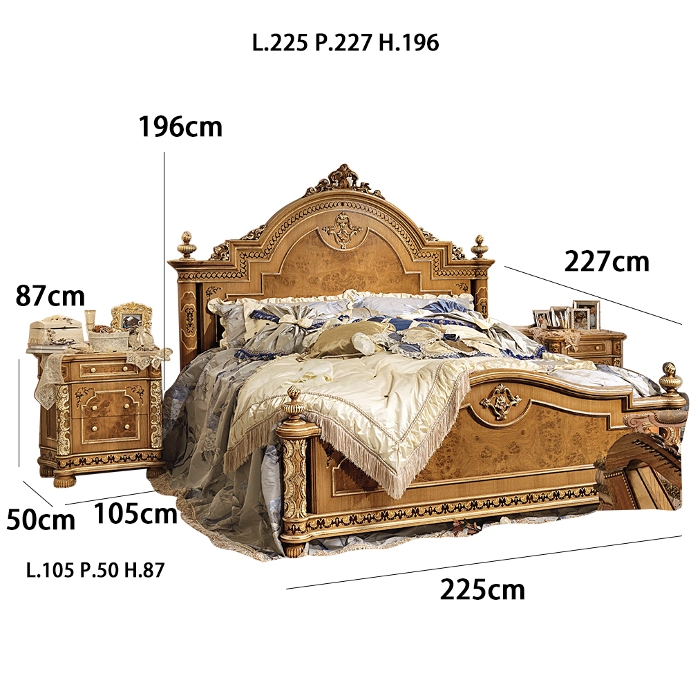 Luxurious baroque style solid wood bedroom furniture bed
