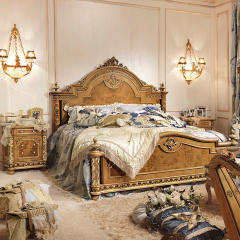 Luxurious baroque style solid wood bedroom furniture bed