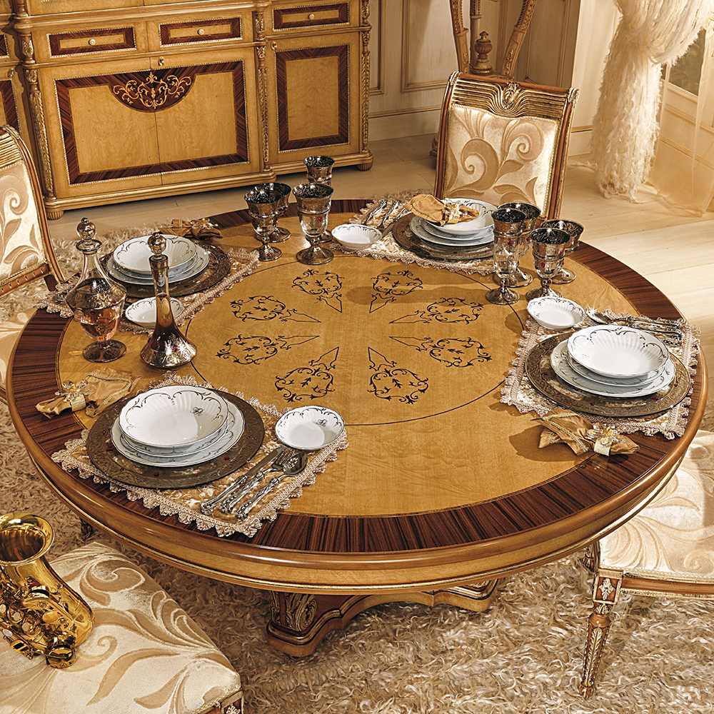 Graceful Baroque Style Solid Wood Round Dining Table