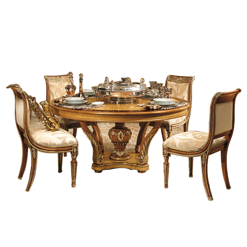 Graceful Baroque Style Solid Wood Round Dining Table